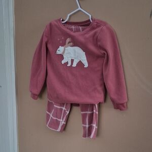 Pink Fleece Pajama Set with Bear Design